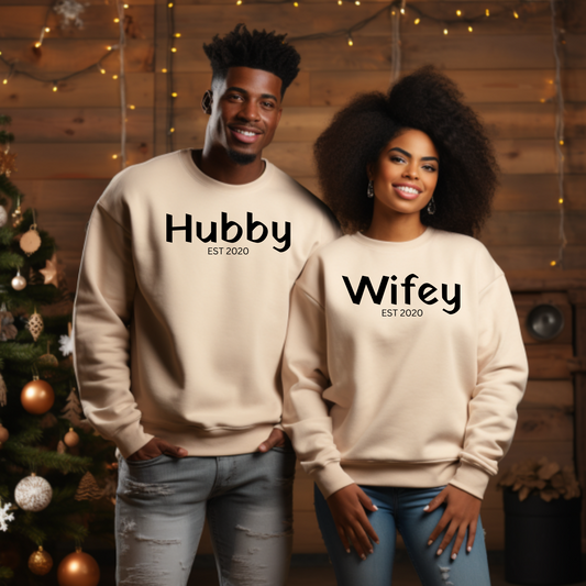 HUBBY & WIFEY EST YEAR SAND SWEATSHIRTS